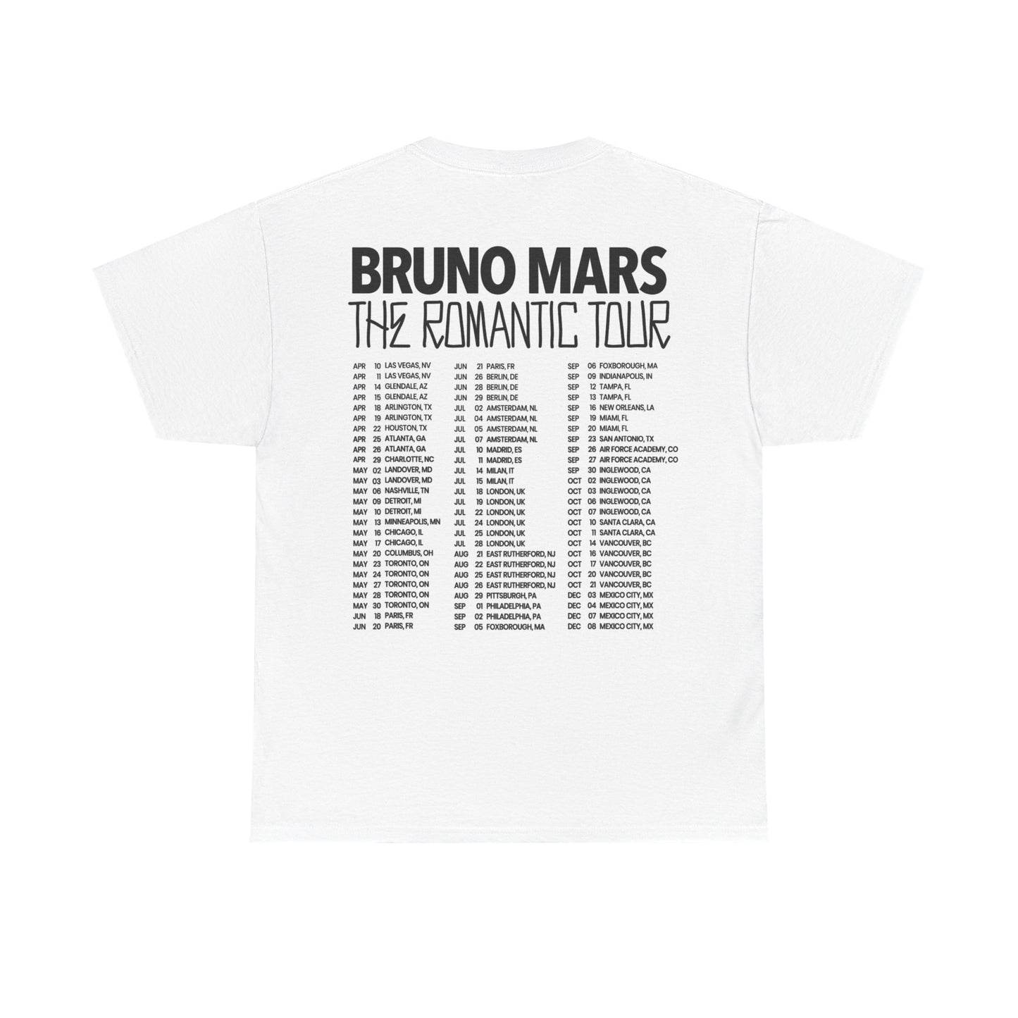 BRUNO MARS TOUR MERCH - THE ROMANTIC TOUR DATE TEE