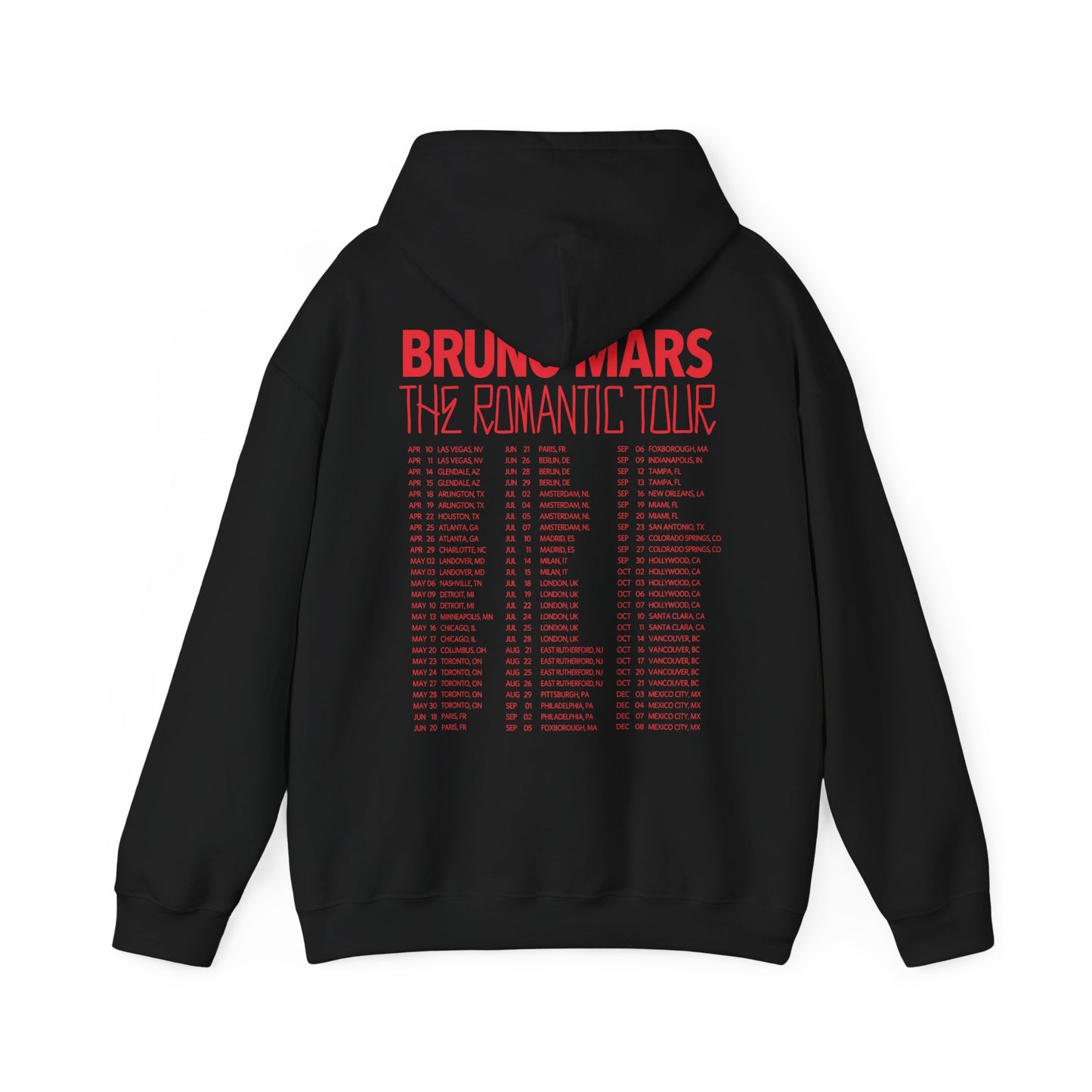 BRUNO MARS TOUR MERCH - THE ROMANTIC ROSE TOUR DATES HOODIE