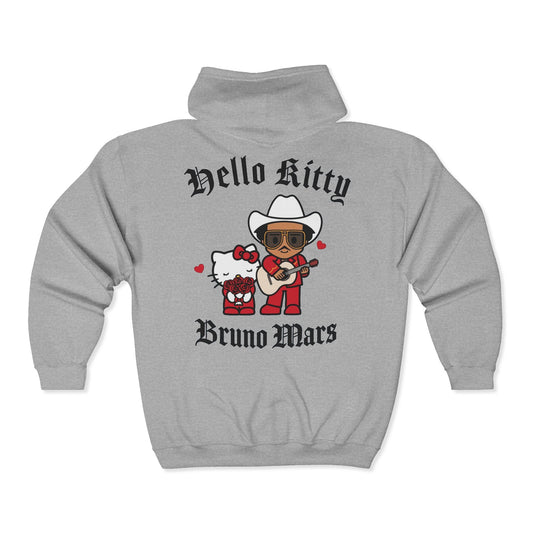 BRUNO MARS TOUR MERCH - BRUNO MARS X HELLO KITTY GREY ZIP UP